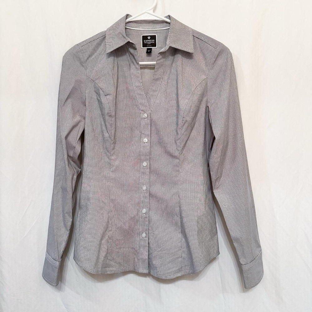 Express White and Black Pattern The Essential Shirt Long Sleeve Button Up
